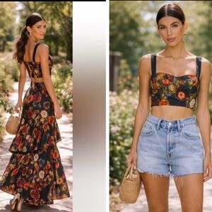 NWT Cara Cara Claudine Corset Top in Black Harvest Bloom Sz 10